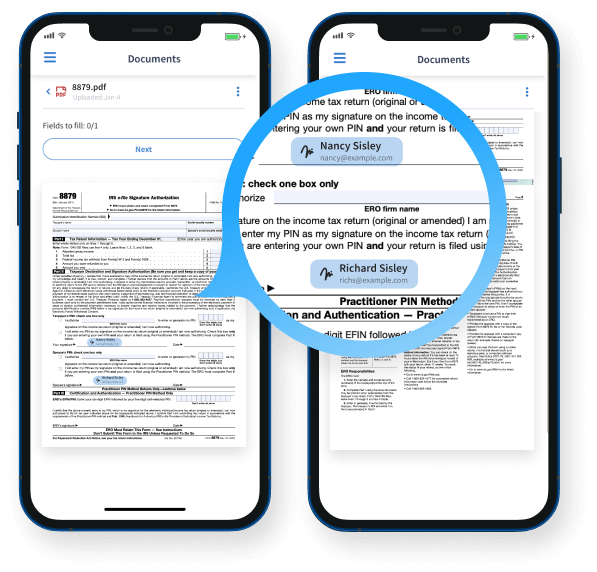 TaxDome tilbyr juridisk bindende elektroniske signaturer ved hjelp av mobilapp
