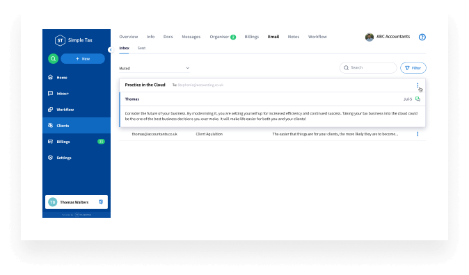 TaxDome is project management software for bookkeepers with shared inbox to communicate and delegate tasks and emails easier
