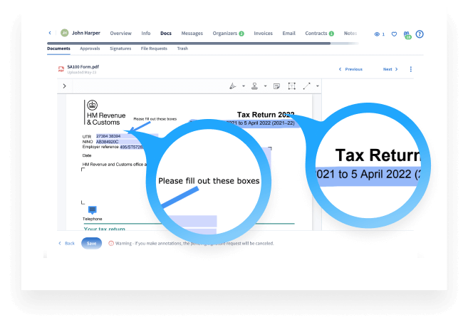 TaxDome offers built-in PDF editor for document management and storage