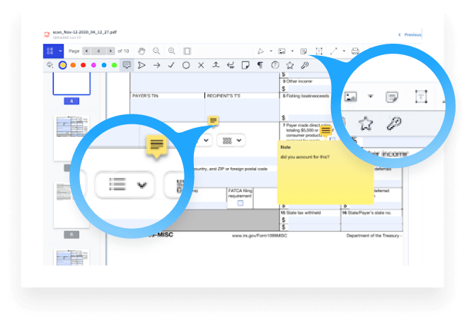 TaxDome tilbyder indbygget PDF-editor til dokumenthåndtering og opbevaring