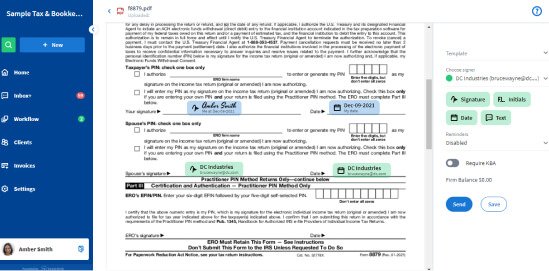TaxDome se puede utilizar para la firma electrónica del formulario 8879